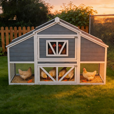 Backyard 2-tier Wooden Chicken Coop With 4 Nesting Boxes For 6 Hens, Gray And White