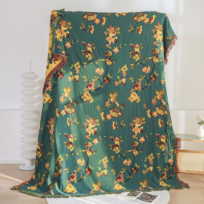 Jeté 100% coton réversible, courtepointe douce et respirante Boho Farmhouse Vintage pour canapé, canapé et lit décoratif