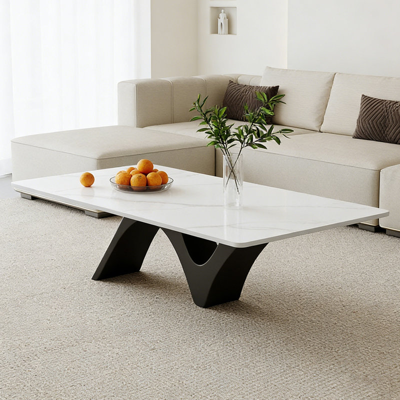 Table basse Modern, H 15,74 po x L 51,18 po x l 27,55 po, Blanc / gris clair, Noir