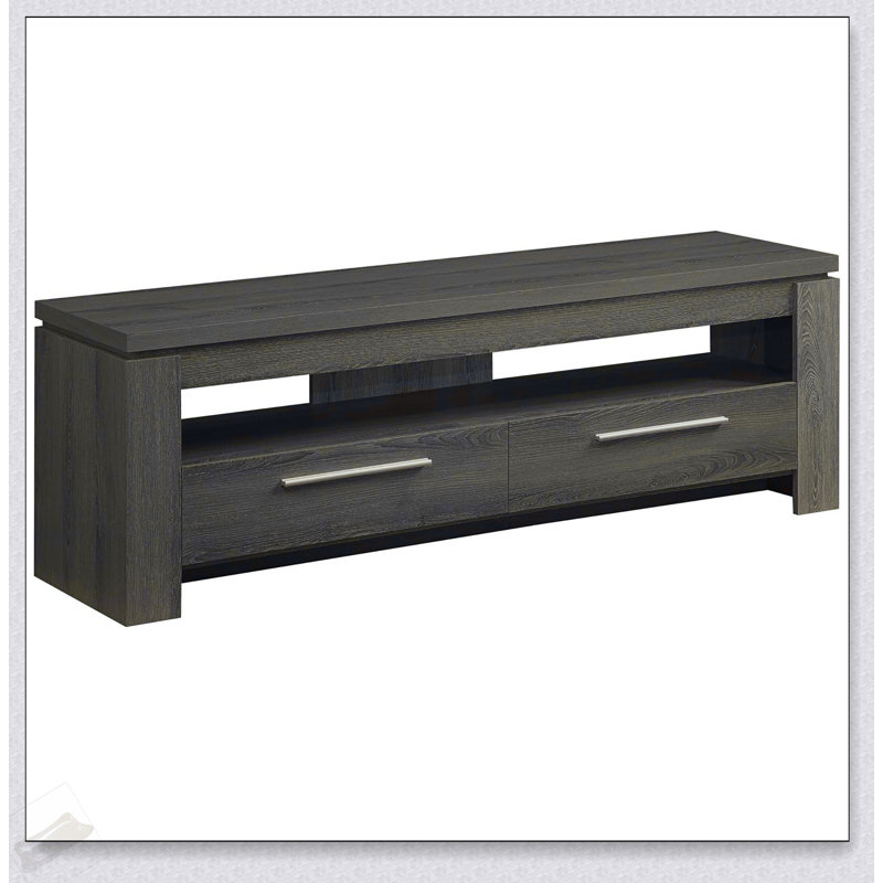 Console de télévision à 2 tiroirs gris vieilli de 59 pouces avec rangement spacieux et charme rustique, parfaite pour les salons modernes