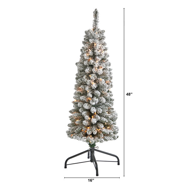 The Holiday Aisle® Slender Flocked Pine Frosted Christmas Tree with LED ...