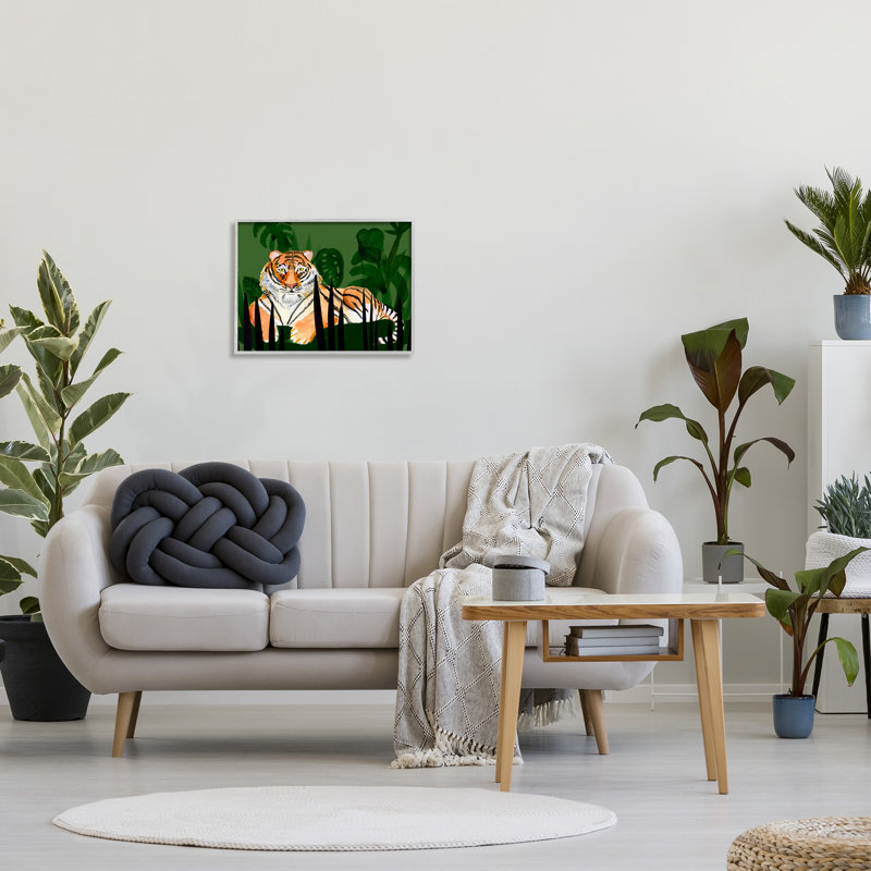 Tigre, plantes tropicales, nature par Alicia Ludwig - cadre flottant, impression sur bois, H 16 po x l 20 po x P 1,5 po