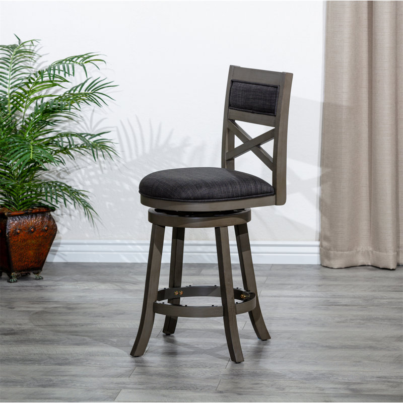 Tabouret de bar et de comptoir pivotant Crume, Tabouret de comptoir (siège d’une hauteur de 24, Tissu gris anthracite / gris