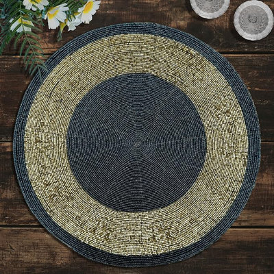 Handmade Beaded Placemats Set Heat Resistant Round Placemats for Kitchen and Dining Table Decor