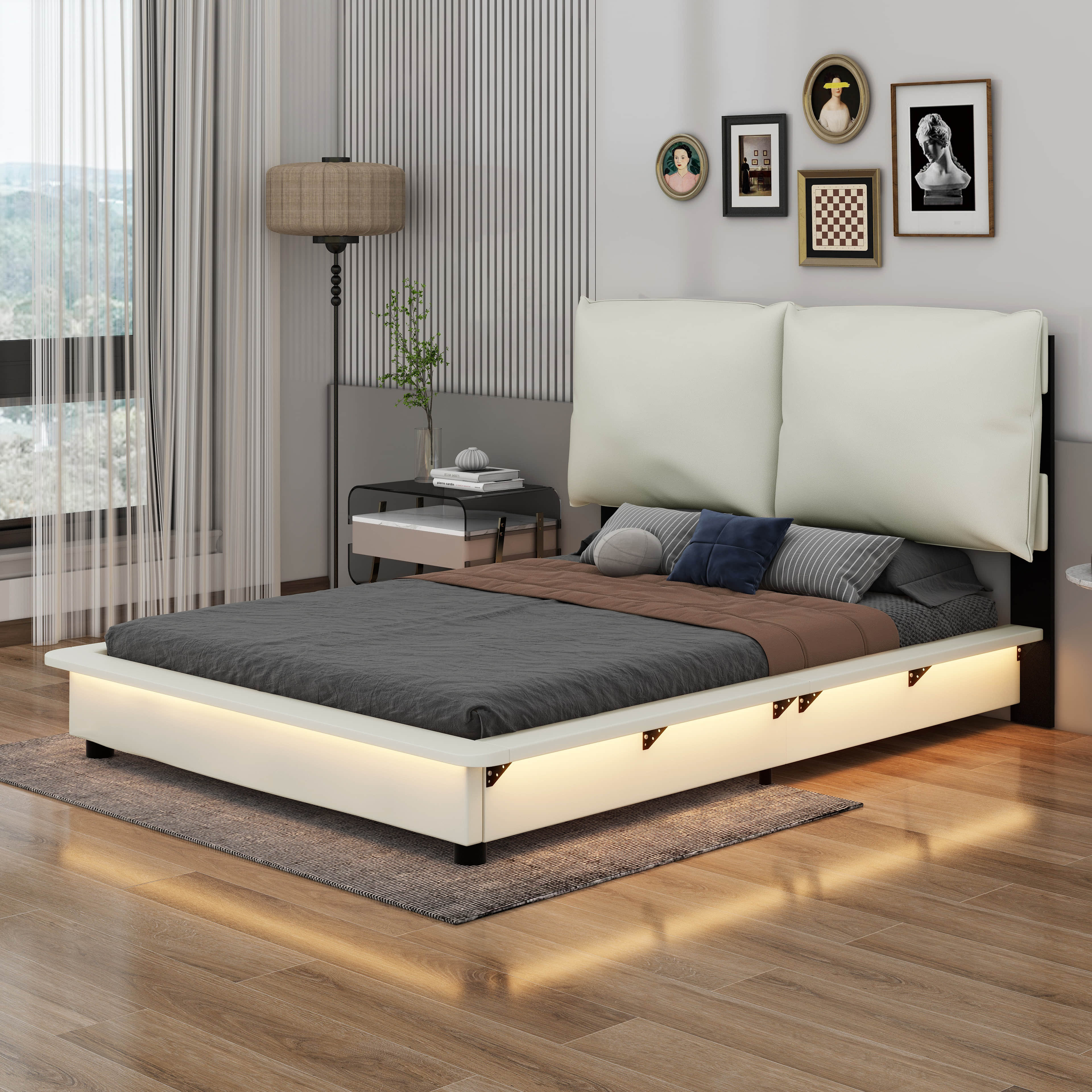 Platform Bed Walnut Back Rests Wrought Studio™ Upholstered Platform Bed with Sensor Light and ...