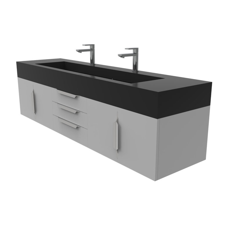 Nile 72" Wall-Mounted Single Bathroom Vanity Set, Chrome, Black, Gray