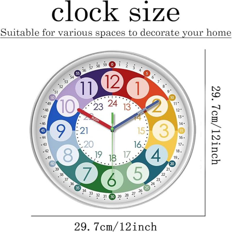 Petite horloge murale colorée XFM avec horloge 12 pouces pour enfants
