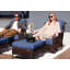 Ensemble de 2 poufs d'extérieur en résine tressée PE avec coussins amovibles, bleu marine-1080022600