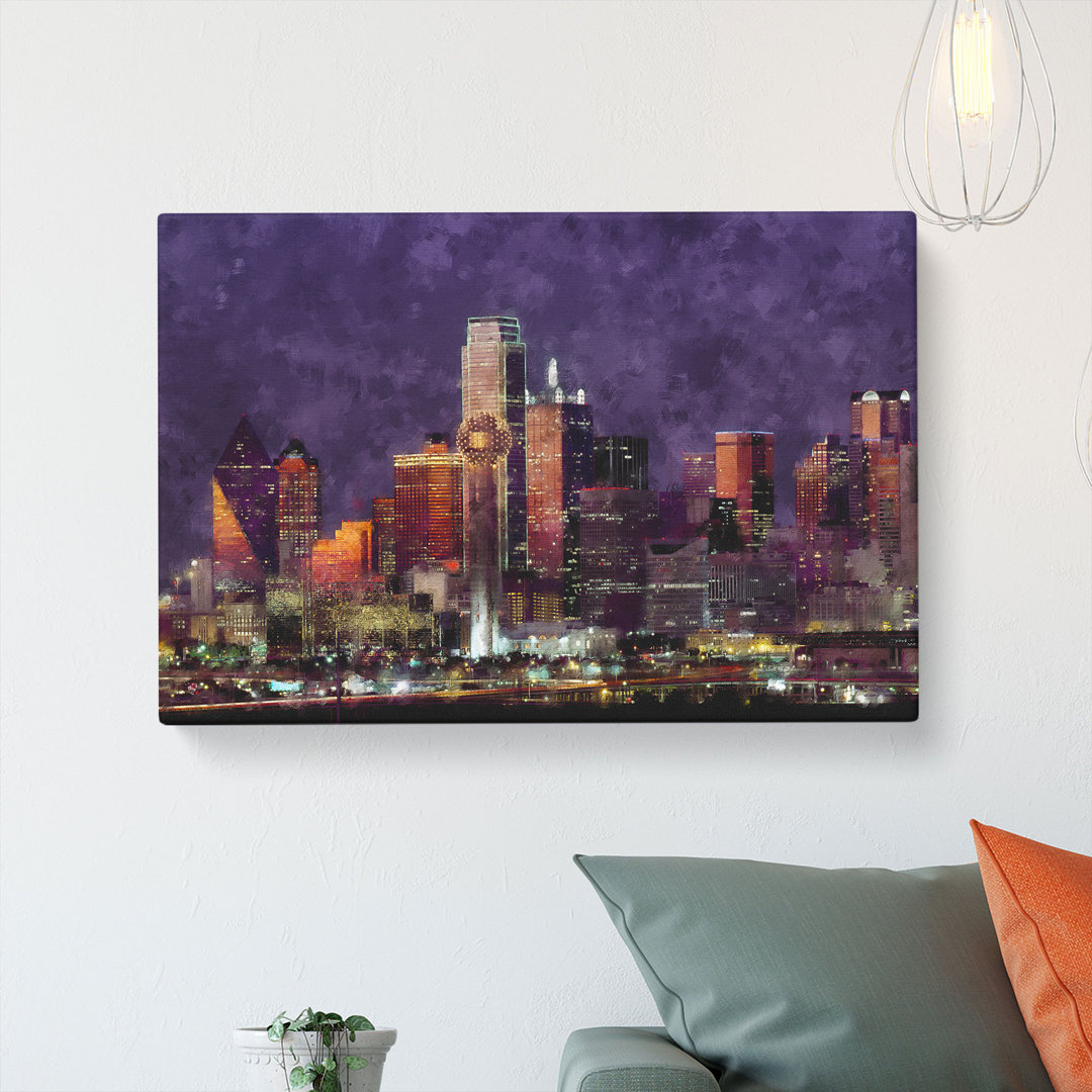 Dallas Texas Skyline At Dusk Painting - Wrapped Canvas