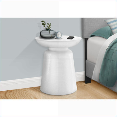 Table basse blanche en métal avec base en forme de cloche, 22 po de hauteur, peu encombrante pour le salon et la chambre à coucher, sans assemblage