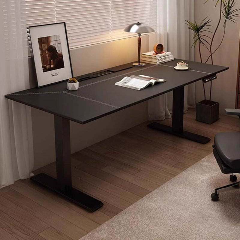 Bureau rectangulaire en bois manufacturé et en acier noir réglable en hauteur, H 46,46 po x l 86,61 po x P 31,5 po