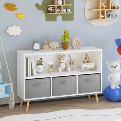 Bookcase With Collapsible Fabric Drawers, Book Display, Toy Storage Cabinet Organizer