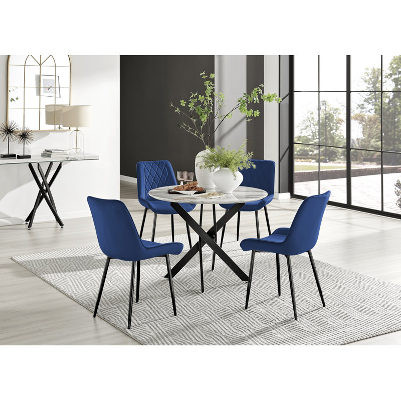 Eubanks 4 - Person Dining Set, Navy/Black