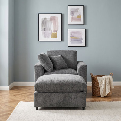 Modern Accent Chair and Ottoman Set with Throw Pillow
