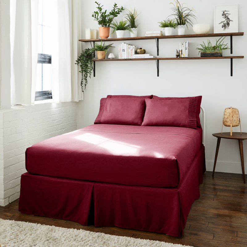 Ensemble de draps 4 pièces en bambou, Bourgogne, Ensemble de draps pour lit double + un drap-housse