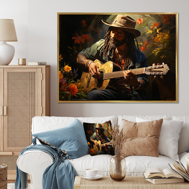 " Music Reggae Vibes I ", Gold Floater Framed, 34" H x 44" W x 1.5" D