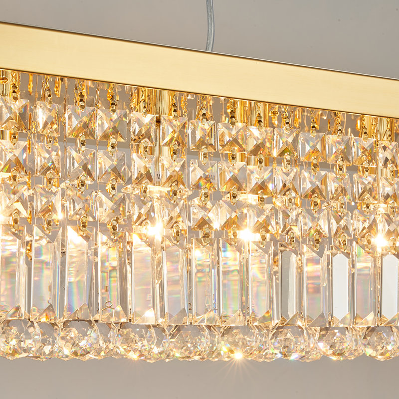 Anacelia 31.5''/39''/47'' Crystal Chandelier, Modern Kitchen Island Square/rectangle Chandelier with Crystal Accents, Gold