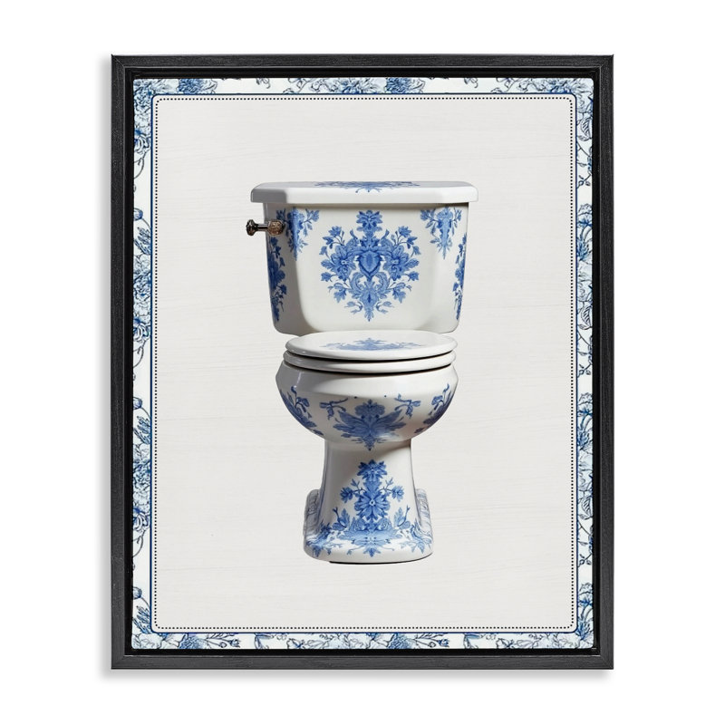 Cadre flottant de toilette Vintage Chinoiserie, design par lettré et doublé, Cadre flottant noir de jais, H 21 po x l 17 po