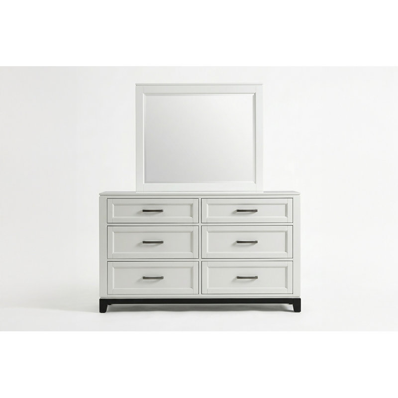 Commode blanche avec miroir, ensemble de rangement pour chambre à coucher en bois d'acacia à 6 tiroirs, style transitionnel

Description du produit