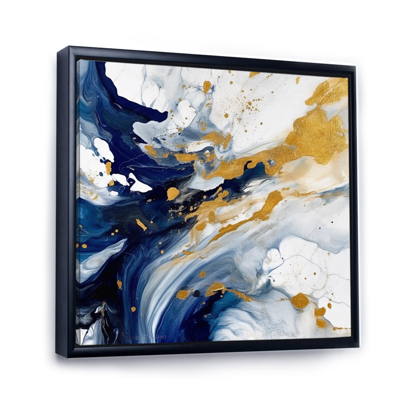 Impression sur toile bleu foncé et or XXII - Fractals, H 24 po x l 24 po x P 1 po, Cadre flottant noir
