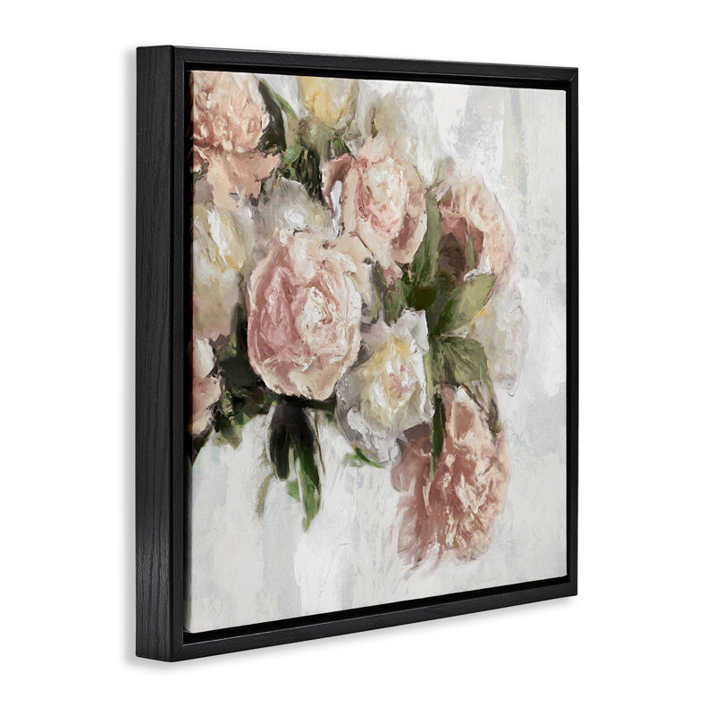 Arrangement de roses roses élégantes, Cadre flottant noir de jais, H 25 po x l 25 po