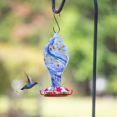 Saory Art Glass Blue Swirl Hanging Hummingbird Feeder