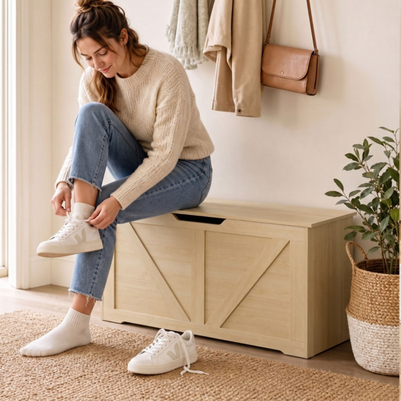 Blanket Chest, Natural Wood