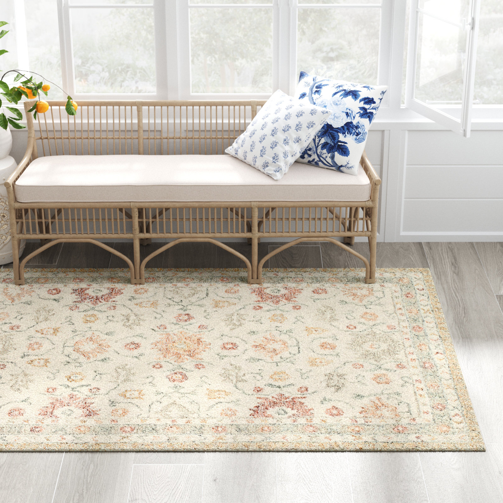 Aden Ivory Rust Hand-Hooked Wool Oriental Rug, Rectangle 5' x 7'6"