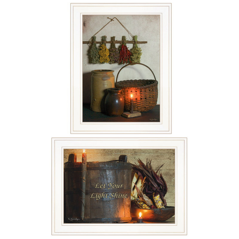 «Let Your Light Shine», ensemble de 2 vignettes encadrées pour la décoration murale par Susie Boyer