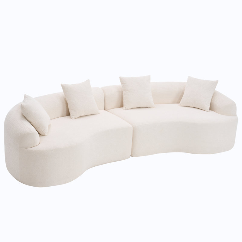 Canapé modulaire 110 po Boucle, canapé modulaire rembourré 2 pièces avec coussins, tissu chenille moelleux nuage, White