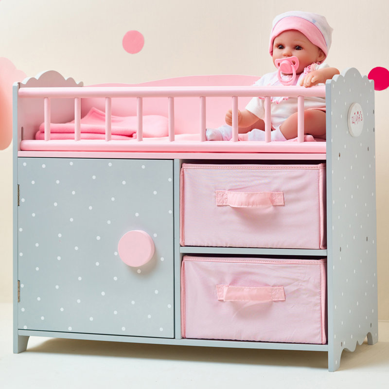 Olivia Polka Dots Princess Baby Doll Crib with Cabinet and Cubby