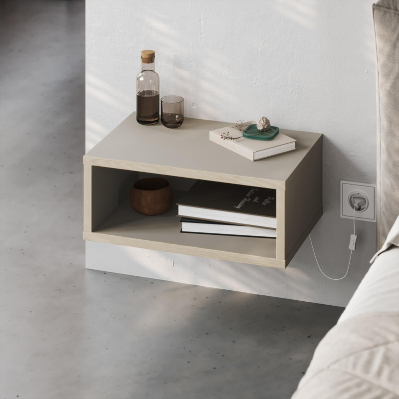45cm W Manufactured Wood Bedside Table, Sandtone/Light Oak