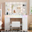 Ensemble de coiffeuse moderne avec miroir Guram avec miroir, dix ampoules et lumière réglable Dazzle, 7 tiroirs et tabouret, prise de courant USB-1259844276-1256178024