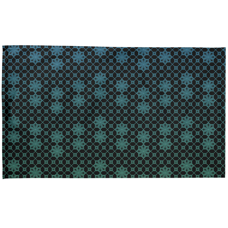 Serviette de thé à treillis, Sergé de coton, Noir / menthe