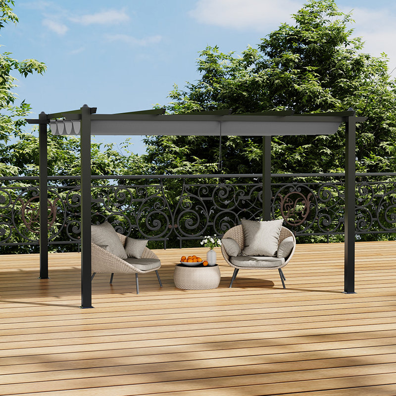 13ft Aluminium Pergola with Retractable Roof, Black, 228cm x 300cm x 400cm