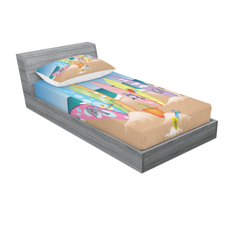 Illustration d'un ensemble de draps de planches de surf, Ensemble de draps pour lit simple avec drap-housse