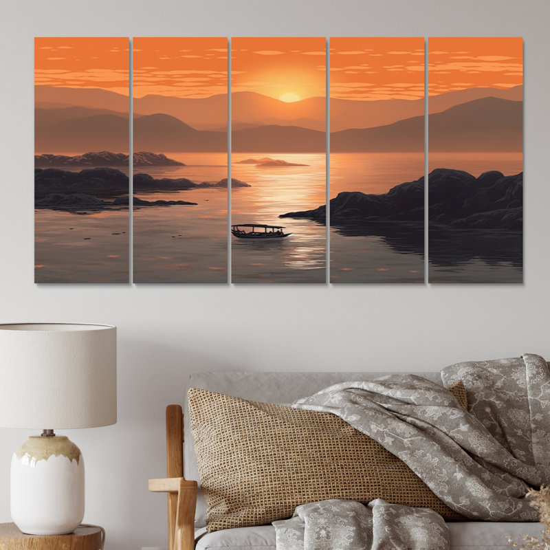 «Ocean Dreams Serene Sunset Over Quiet Ocean I», reproduction d'art sur toile Meadow - 5 panneaux égaux