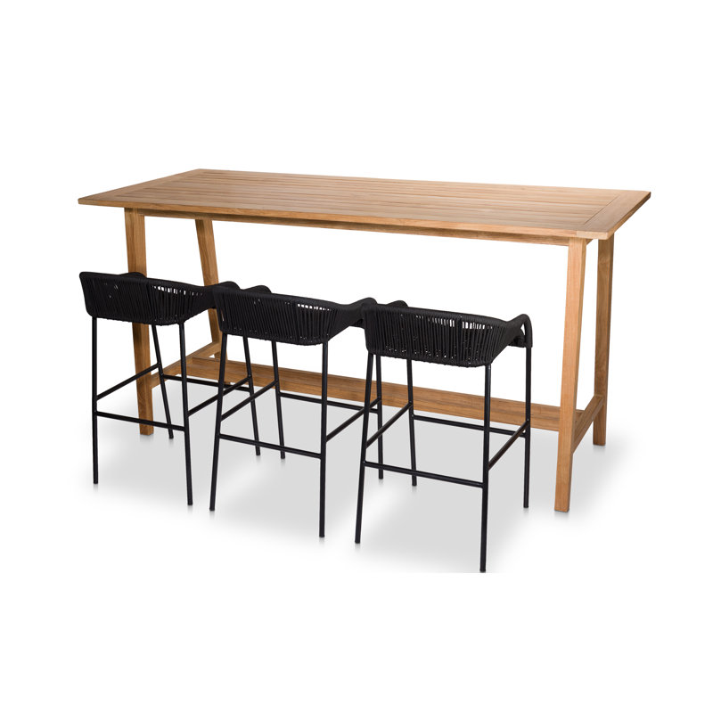 Knightly 85'' Natural Teak Outdoor Bar Table with Umbrella Hole