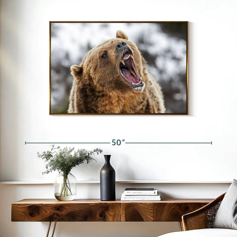 Grizzly rugissant, Cadre flottant doré, 37 po x 25 po