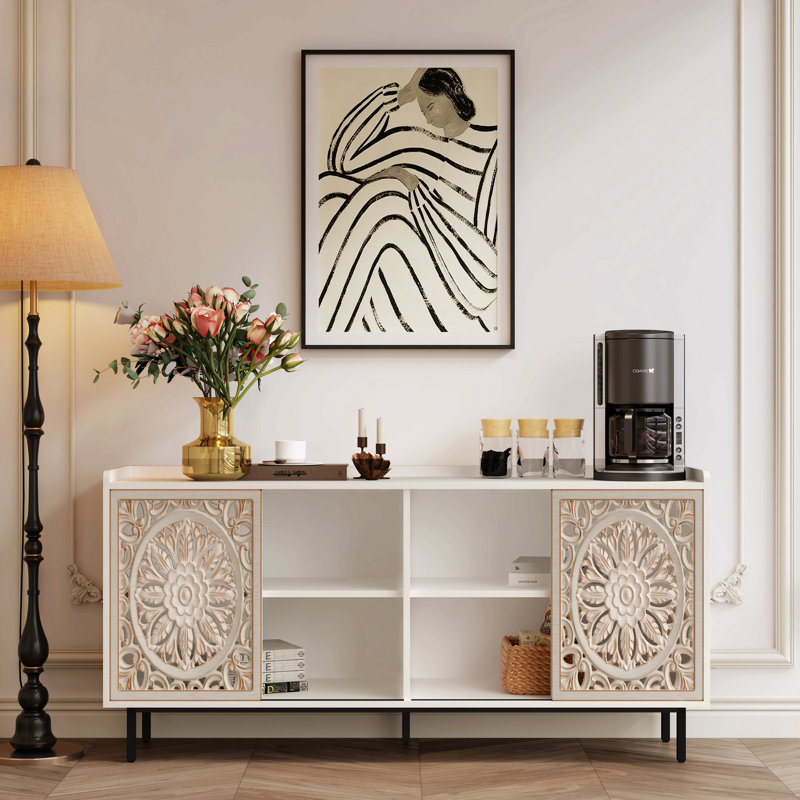 Meuble de salon moderne Mid Century, Blanc/Noir
