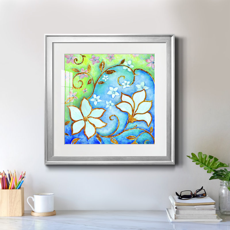 Garden Fantasy II - peinture encadrée, Papier avec cadre argenté, H 22,5 po x l 22,5 po x P 1,5 po