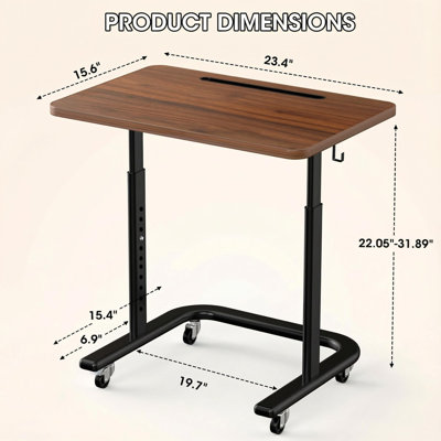 Table à hauteur réglable pour plateau de télévision sur roulettes, bureau d'ordinateur portable pour canapé-lit, table d'appoint en forme de C pour fauteuil inclinable, petits espaces et tapis de marche (brun)