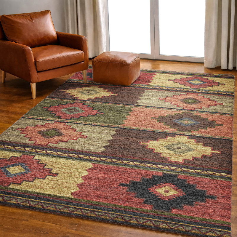 Premium Machine Washable Dream Shag ADS176 Aztec Rug, 3' x 5', Paprika