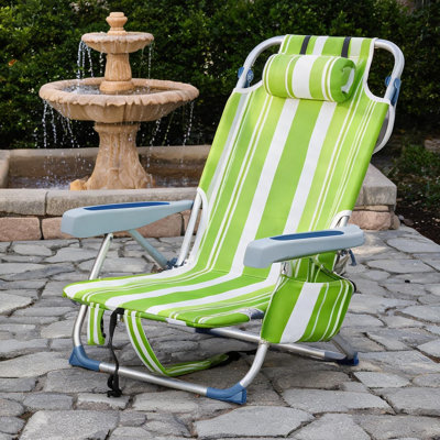 Chaise de plage pliable pour le camping et les pique-niques, structure en aluminium vert, assise de 63,5 cm (25 pouces), capacité de charge de 100 kg (220 livres).