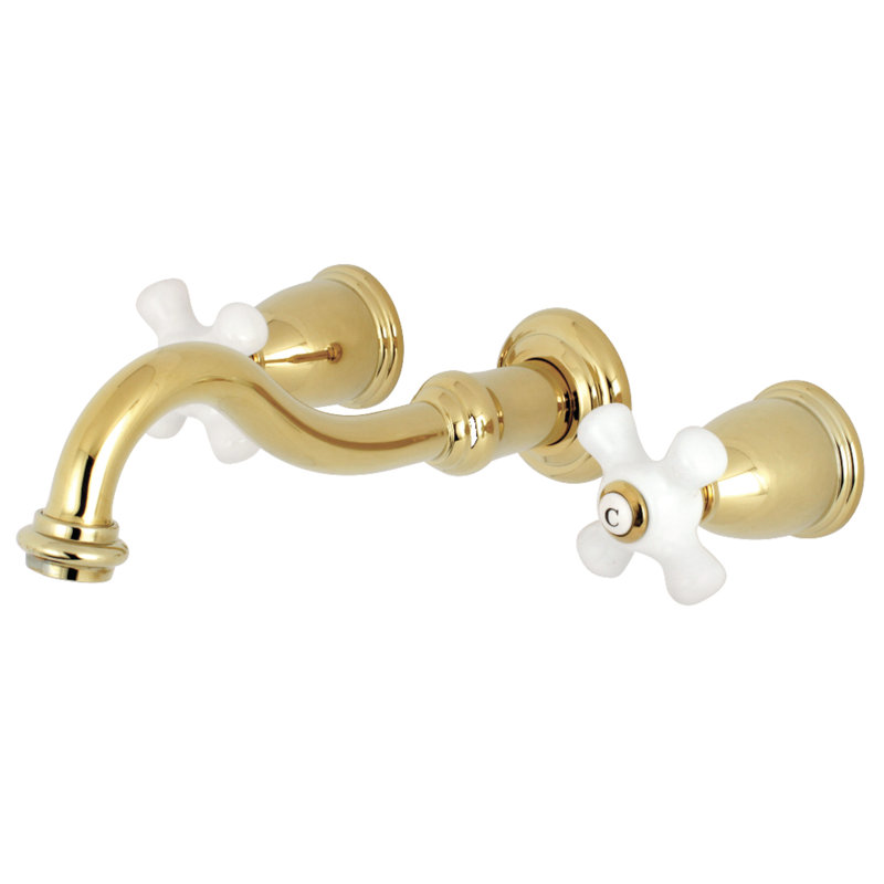 Kingston Brass Vintage Two-Handle 3-Hole Wall Mount Bathroom Faucet, Polished Brass