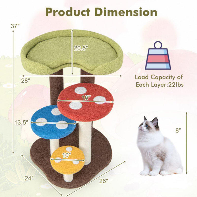 Dakota Fields Cat Tree Mushroom Unique Multi-level Cute Cat Tower W/ Scratching Post Indoor