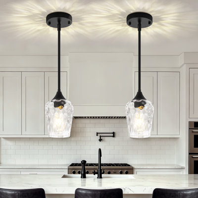 Luminaire suspendu en verre martelé moderne à 1 lumière, luminaire suspendu réglable pour îlot de cuisine, salle à manger et salon