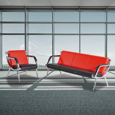 1Pcs Single + 3-Seat Tandem Waiting Chair, Orange PU Cushion Metal Frame Airport Reception Bench for Lobby Hospital Office Waiting Room Furniture