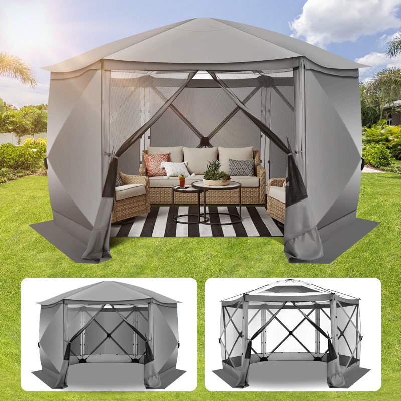 Starry Sky Top, 12x12 Camping Outdoor Gazebo with Mesh Windows&Sidewalls, Gray