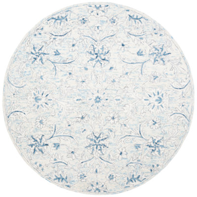 Tapis bleu clair / ivoire en laine tissé à plat à la main Dasheil